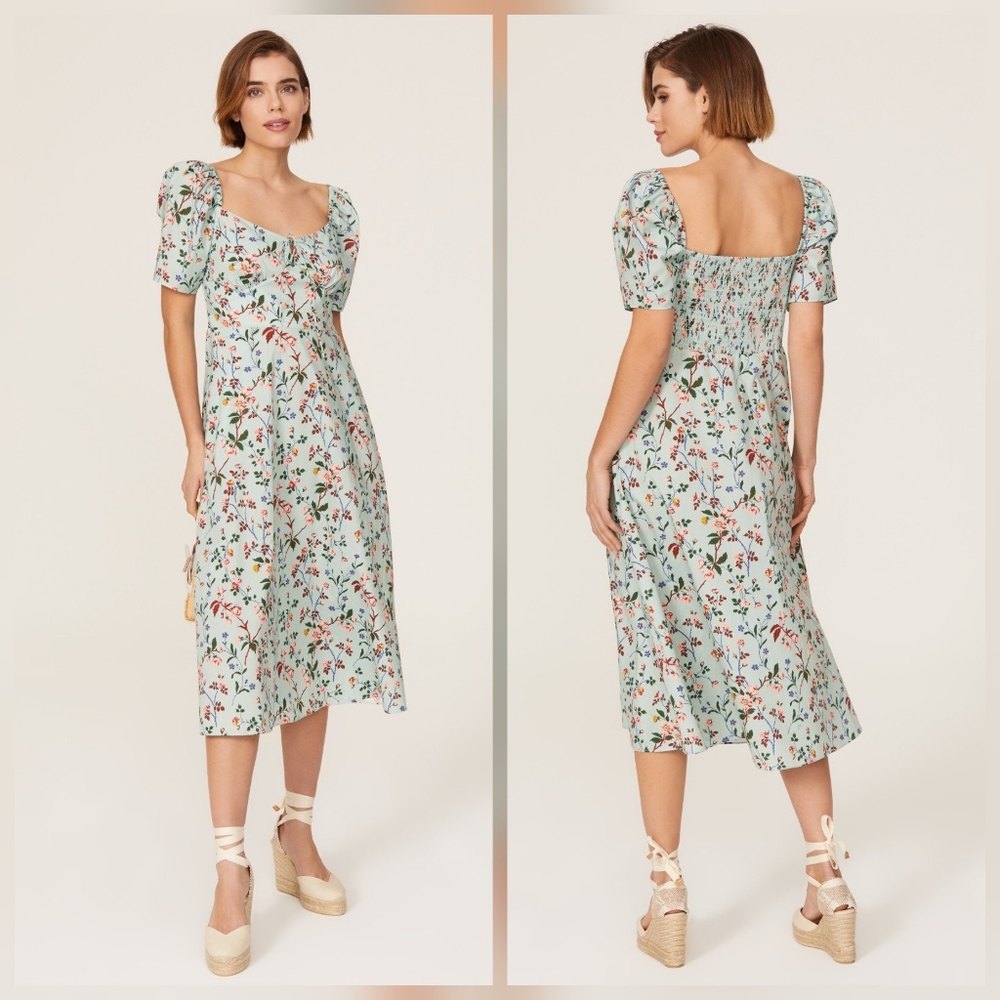 L.K. Bennett Floral Phelia Dress Sweetheart Neckline Short Sleeves Size 6